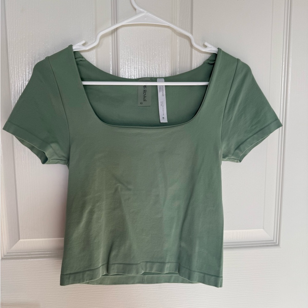Altar'd State Green-Blue Fitted Crop T-Shirt